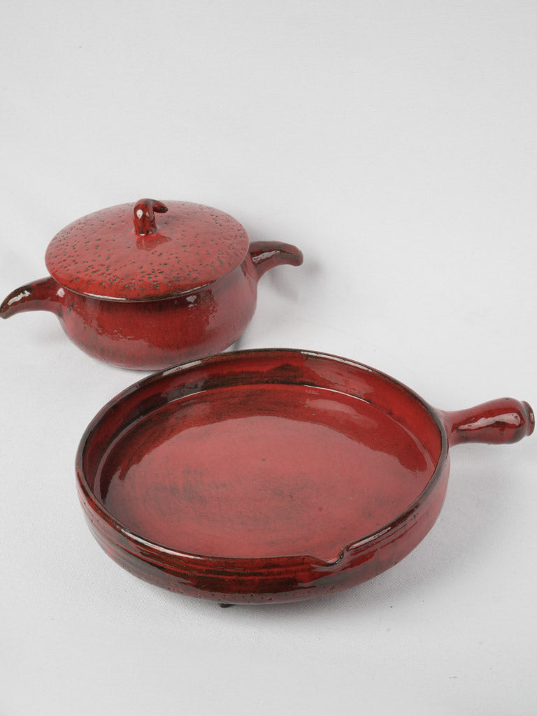 Vintage large red pottery Soupiere | Pair of large red ceramics - Gérard Hofmann (1917-1965) - 20½