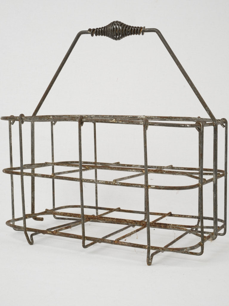 Vintage metal bottle carrier, French