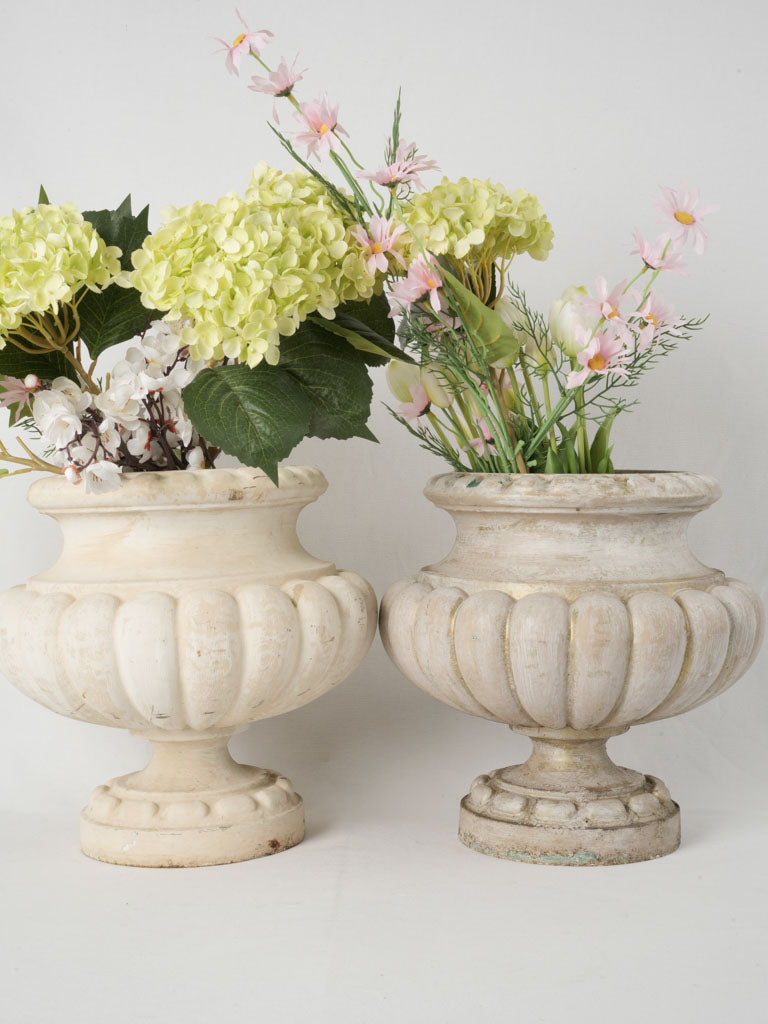 Vintage gadrooned bell-shaped garden urns