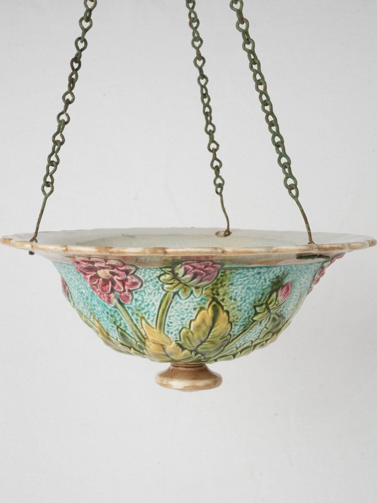 Elegant majolica hanging planter  