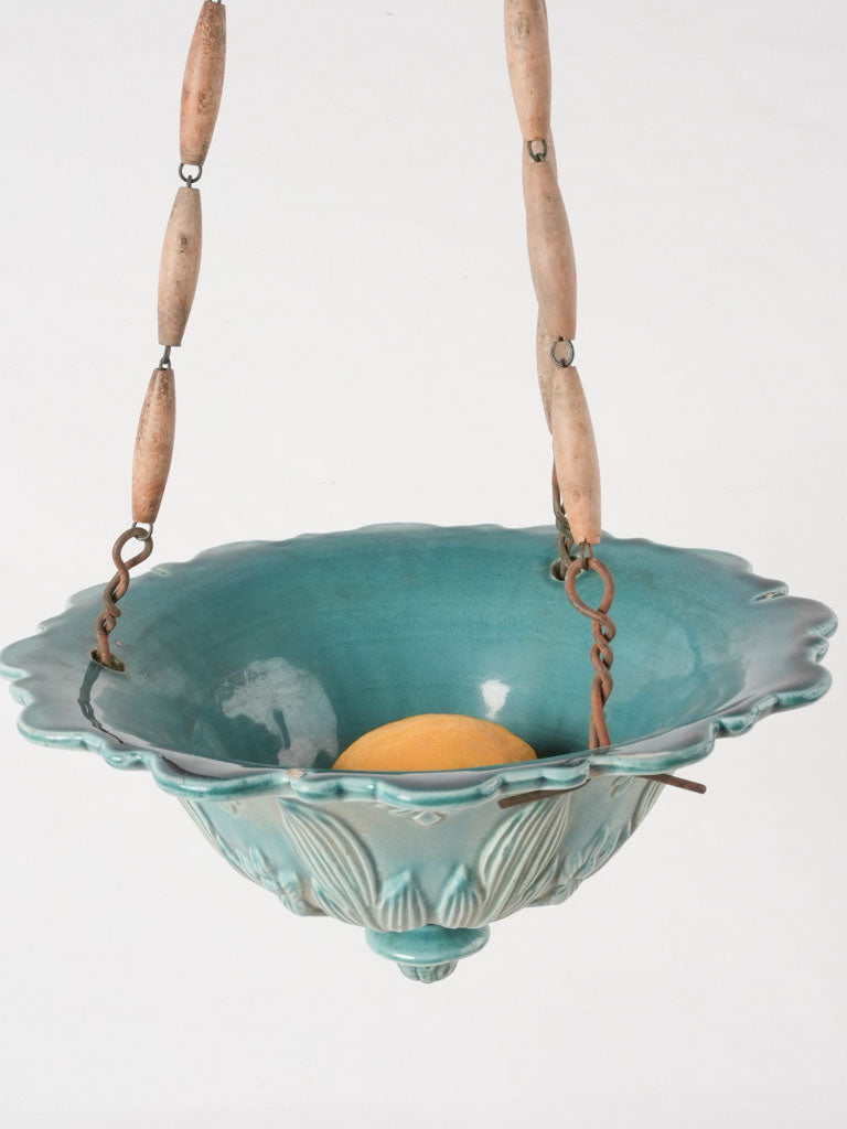 Turquoise majolica hanging flower planter 10¾"