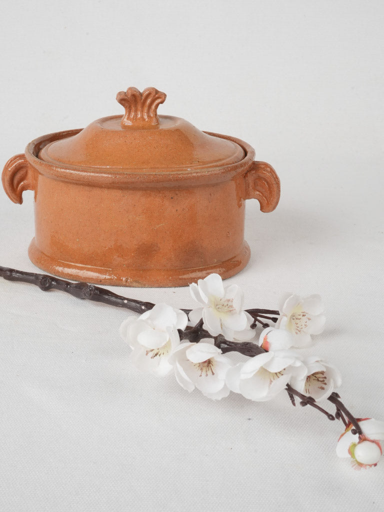 Vintage ocher ceramic terrine dish  