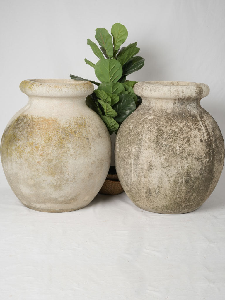 Antique round asbestos outdoor planters