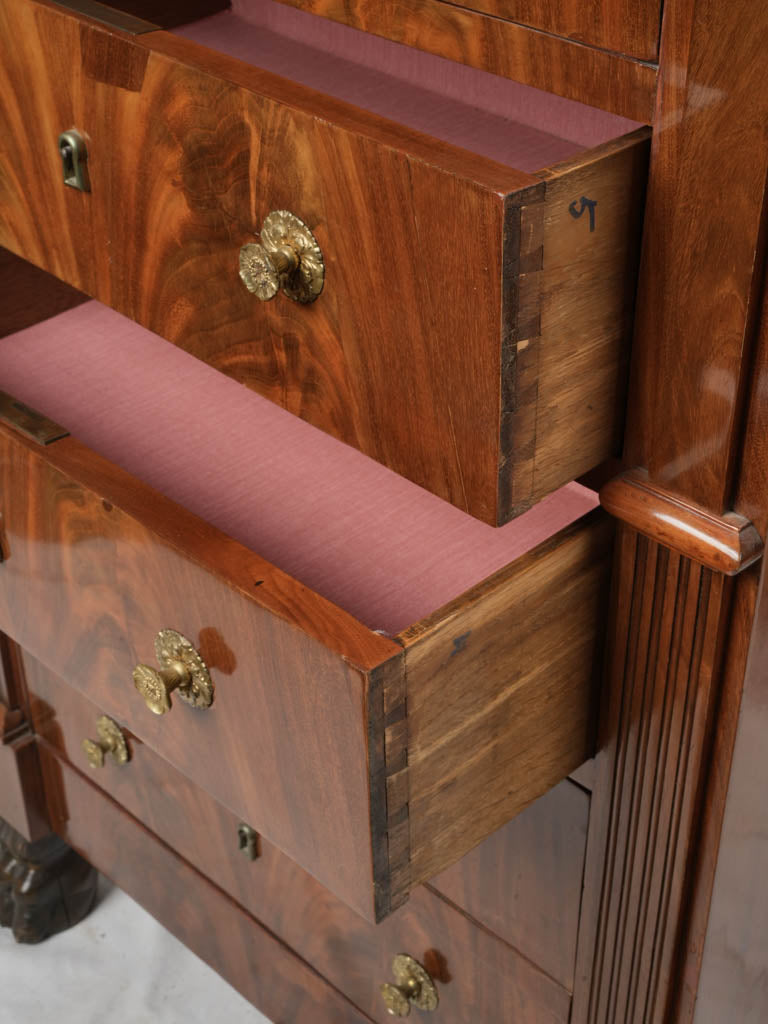 Intricately Carved Mahogany Linen Cabinet