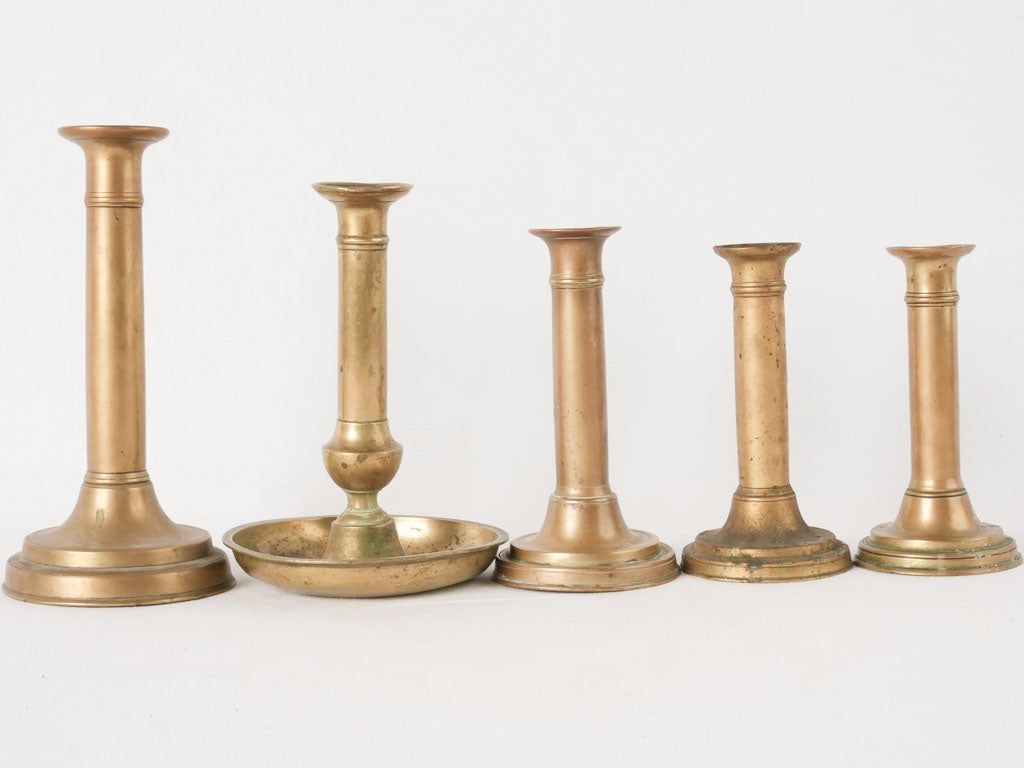 Ornate French brass candlestick quintet