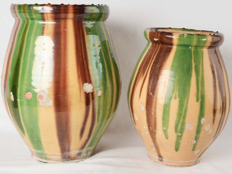 2 large yellow green & brown glazed planters 20¾"