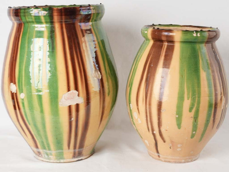 2 large yellow green & brown glazed planters 20¾"