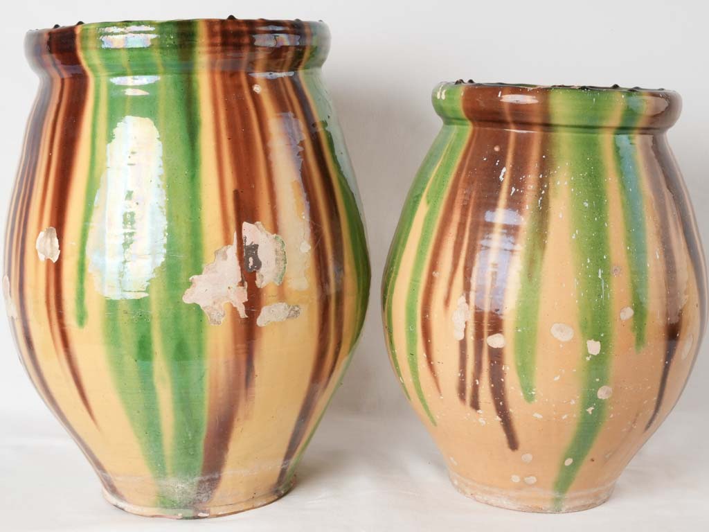 2 large yellow green & brown glazed planters 20¾"