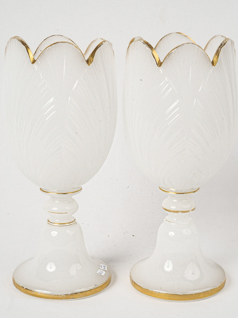 Timeworn gilded opaline glass vases  