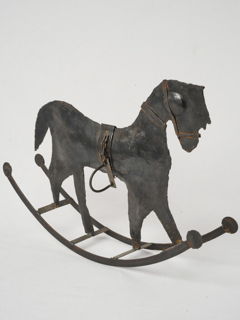 Whimsical 20th-Century Folk Art Wrought Iron Rocking Horse Sculpture - 17¾"