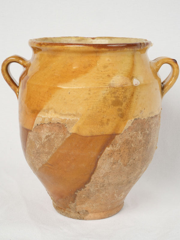 Rustic large French ocher-glazed confit pot