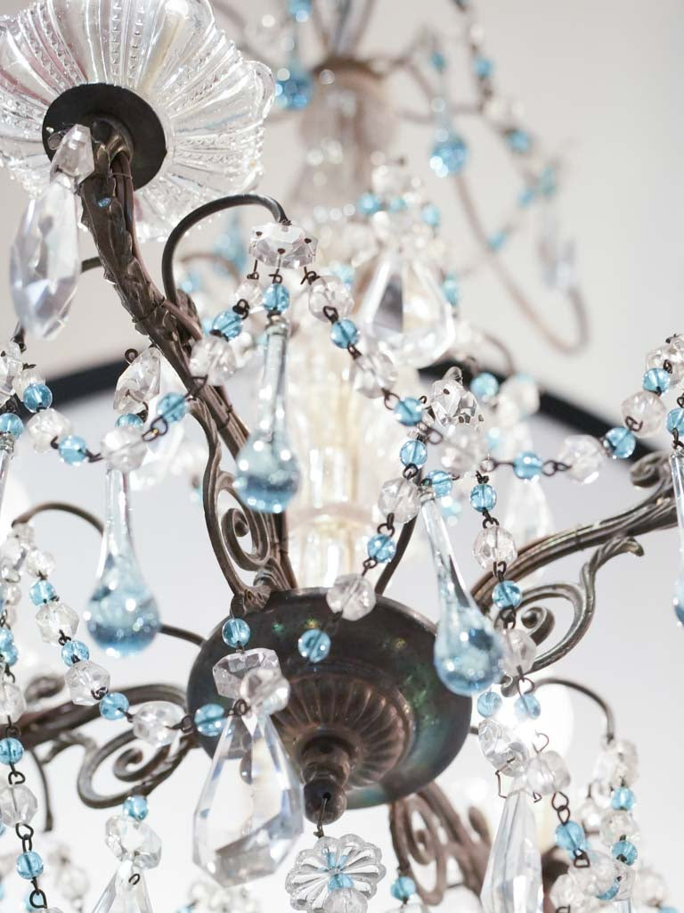 Stylish early-1900s bronze crystal chandelier