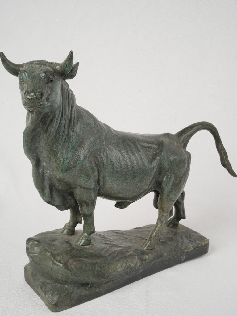 Antique bronze bull sculpture