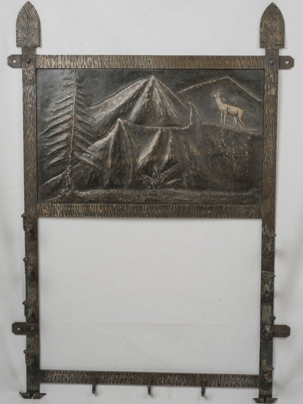 Antique French Wrought Iron Gun Rack with Mountain Scene, circa 1900 42¼"