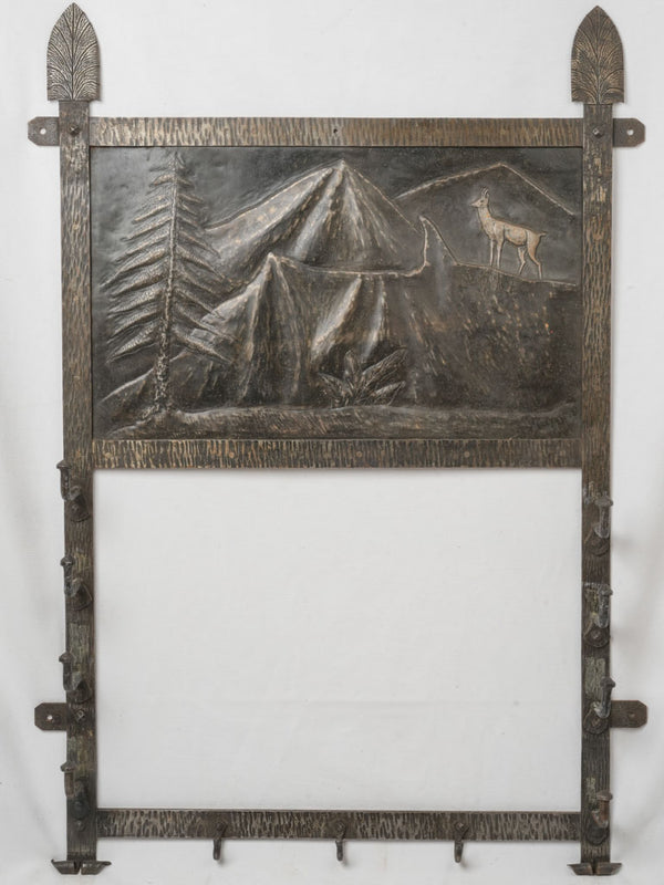 Antique French Wrought Iron Gun Rack with Mountain Scene, circa 1900 42¼"