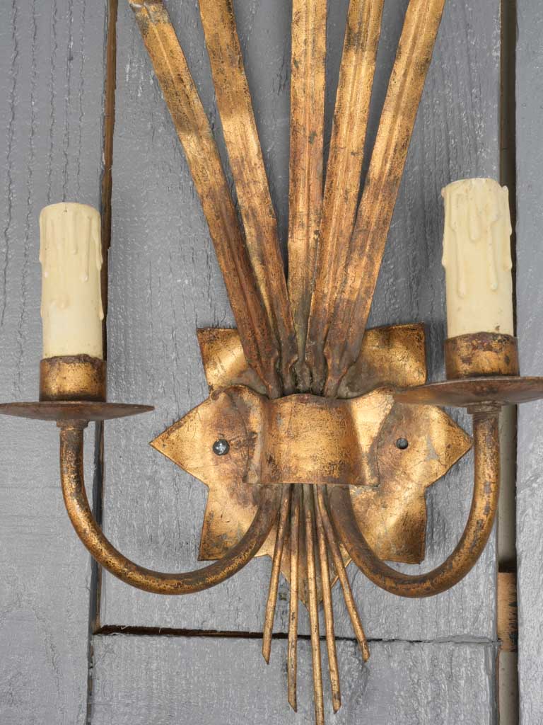 Vintage pair of two-light wall sconces w/ gilded reeds