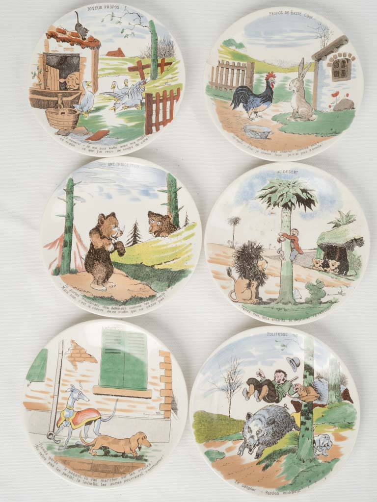 Whimsical, humorous, antique Sarreguemines plates