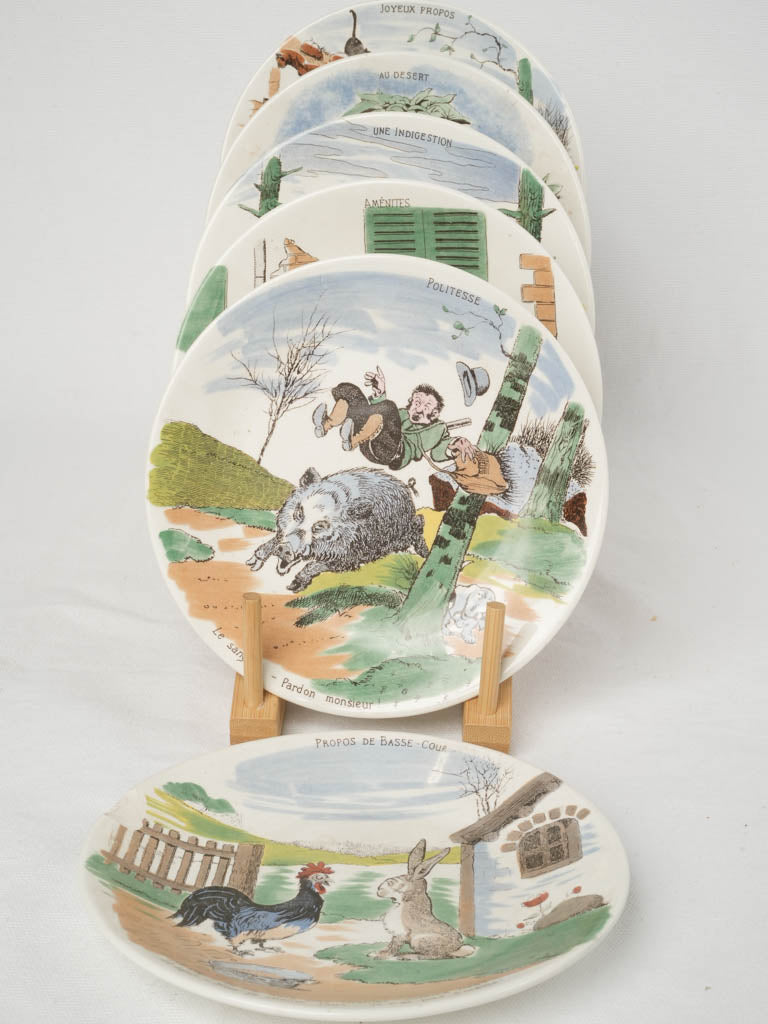 Delightful, humorous, early 20th-century Sarreguemines plates