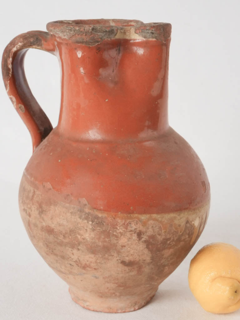 Antique French water pitcher w/ pinched beak - brown 9¾"