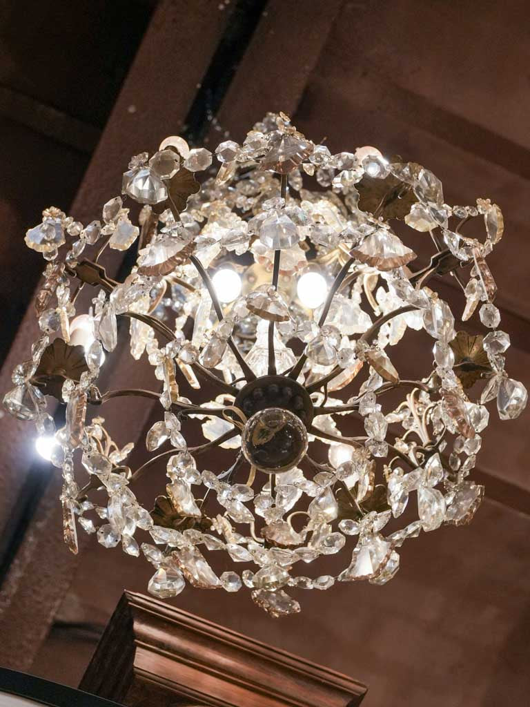 Ornate vintage crystal and amber light fixture