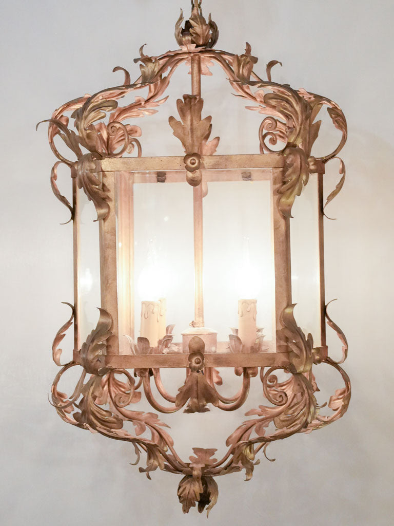 Vintage gold large hexagonal pendant lantern