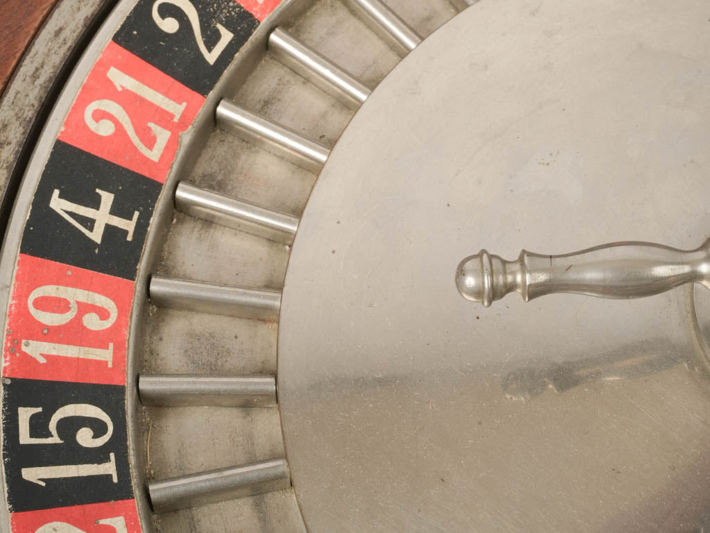 Mid-century, four-handled, operational roulette wheel