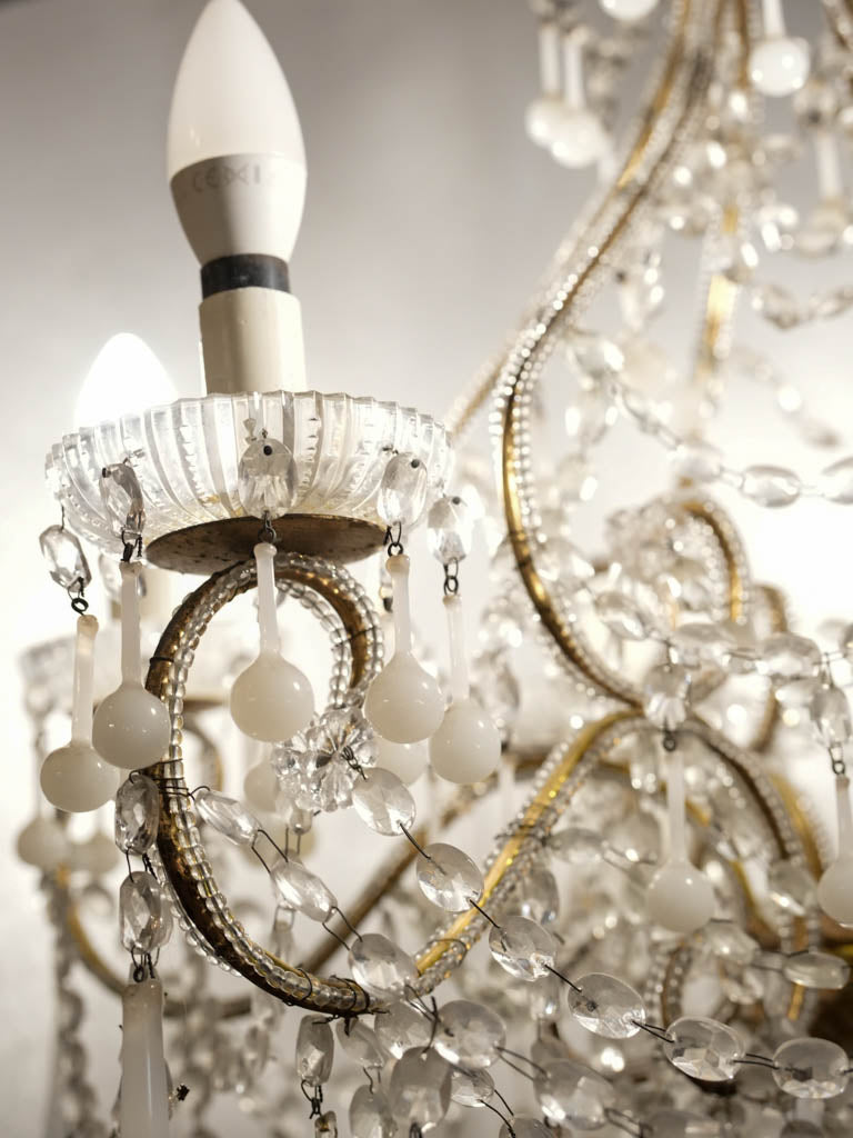 Ornate opaline and crystal glass chandelier