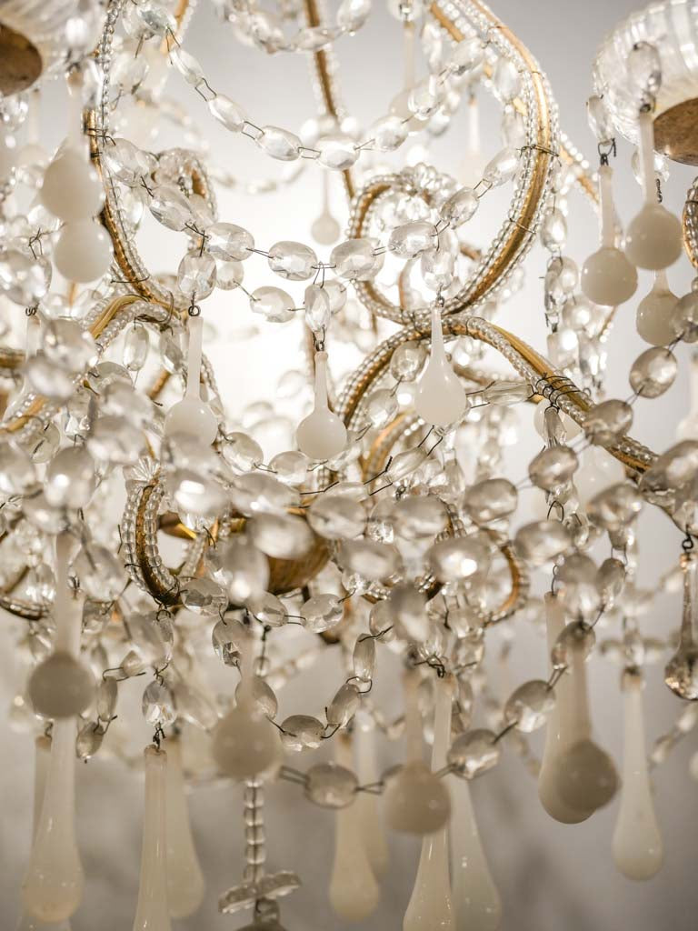 Opaque opaline and crystal teardrop chandelier