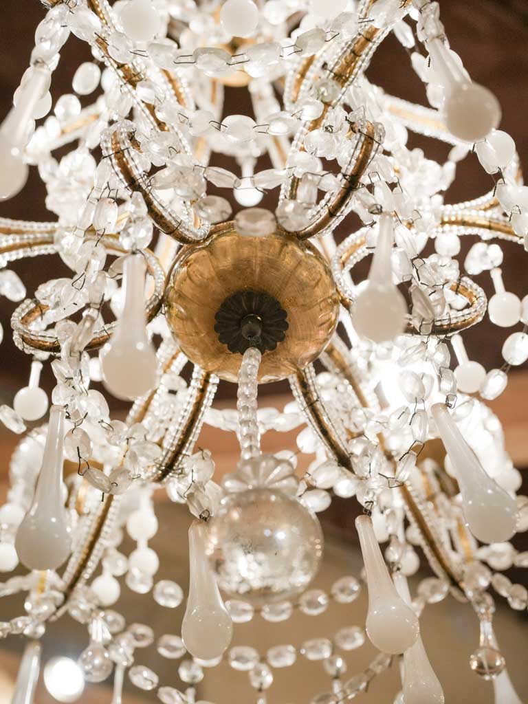 Ornate opaline and crystal glass chandelier