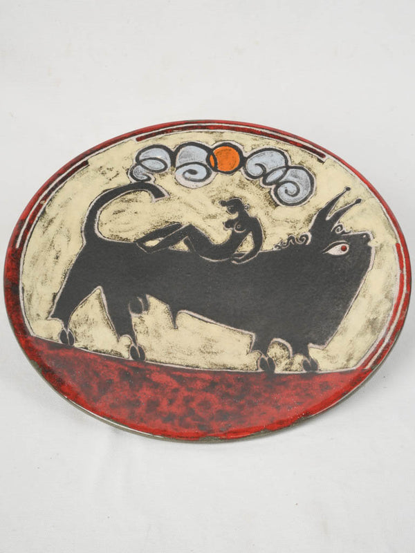 Large Round Platter w/ Bull & Reclining Lady by Pál Ferenc -1960s 14½"