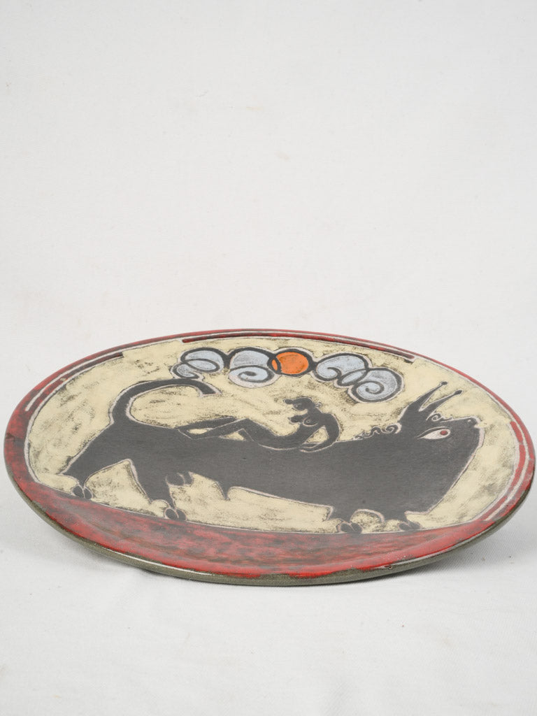 Expressive folk art ceramic platter  