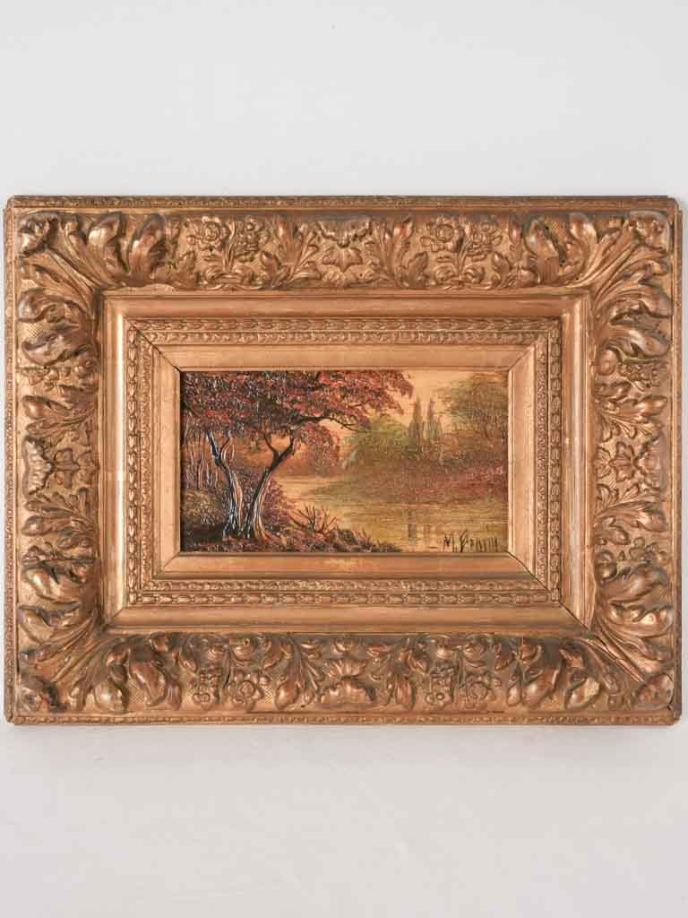 Antique somber oil landscape painting