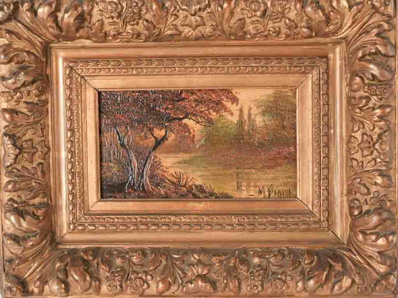 Sturdy framed bucolic oil painting