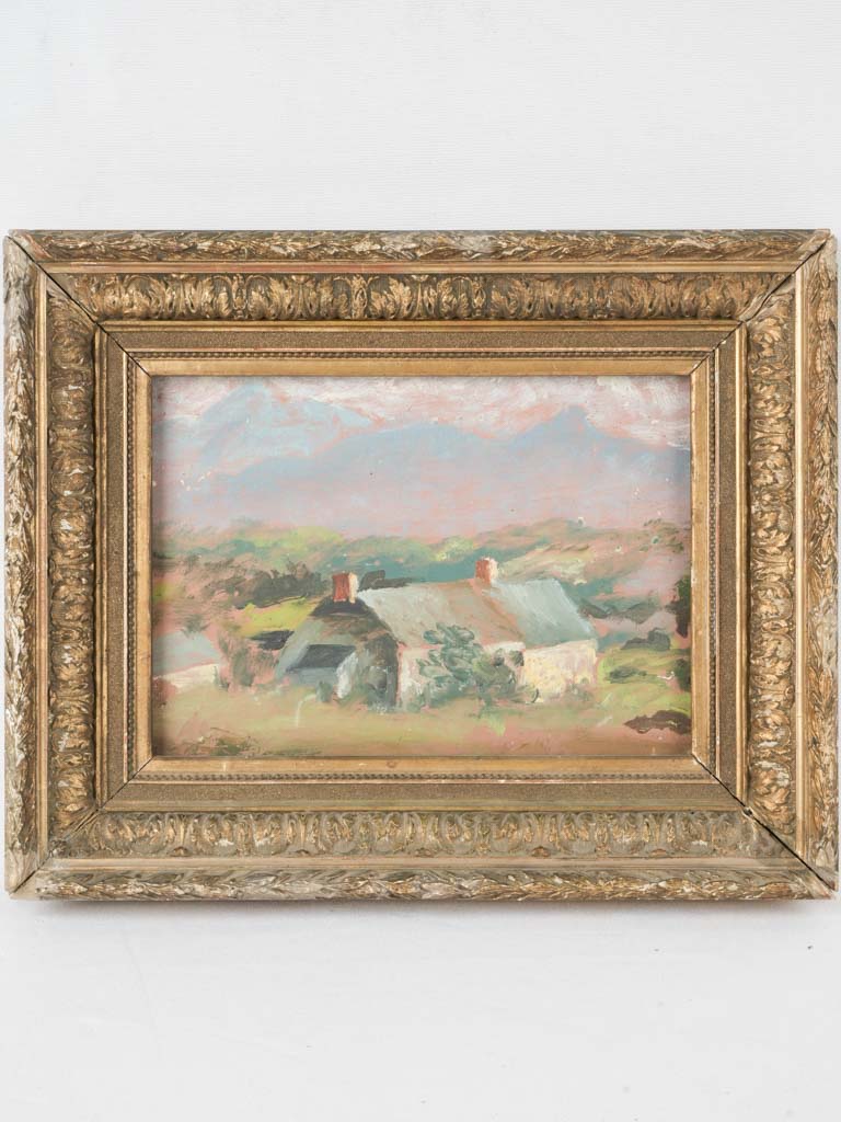 Rustic, antique French farmhouse landscape painting