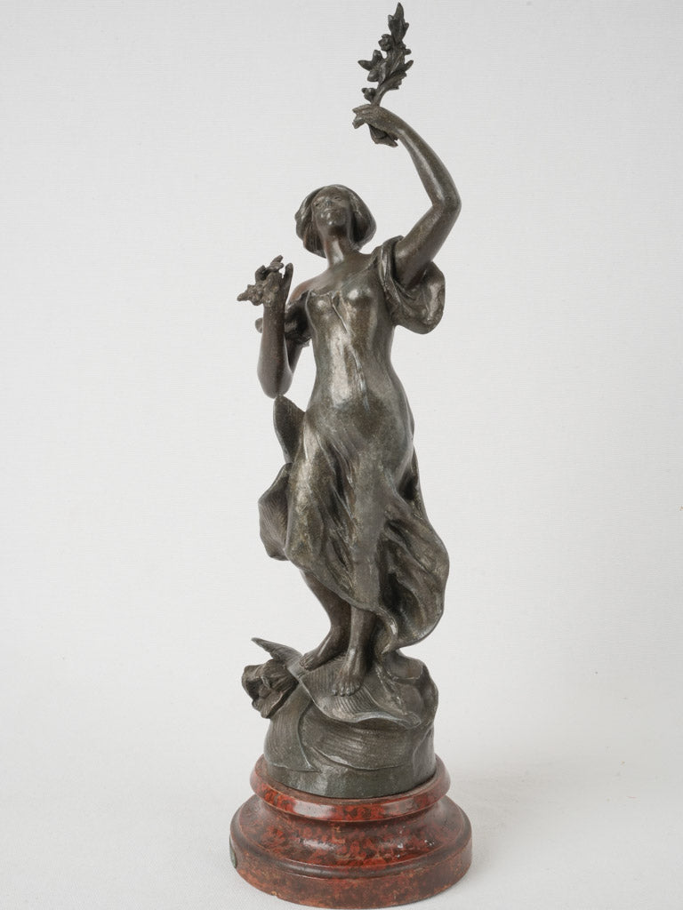 Antique Pewter Art Nouveau Lady Statue