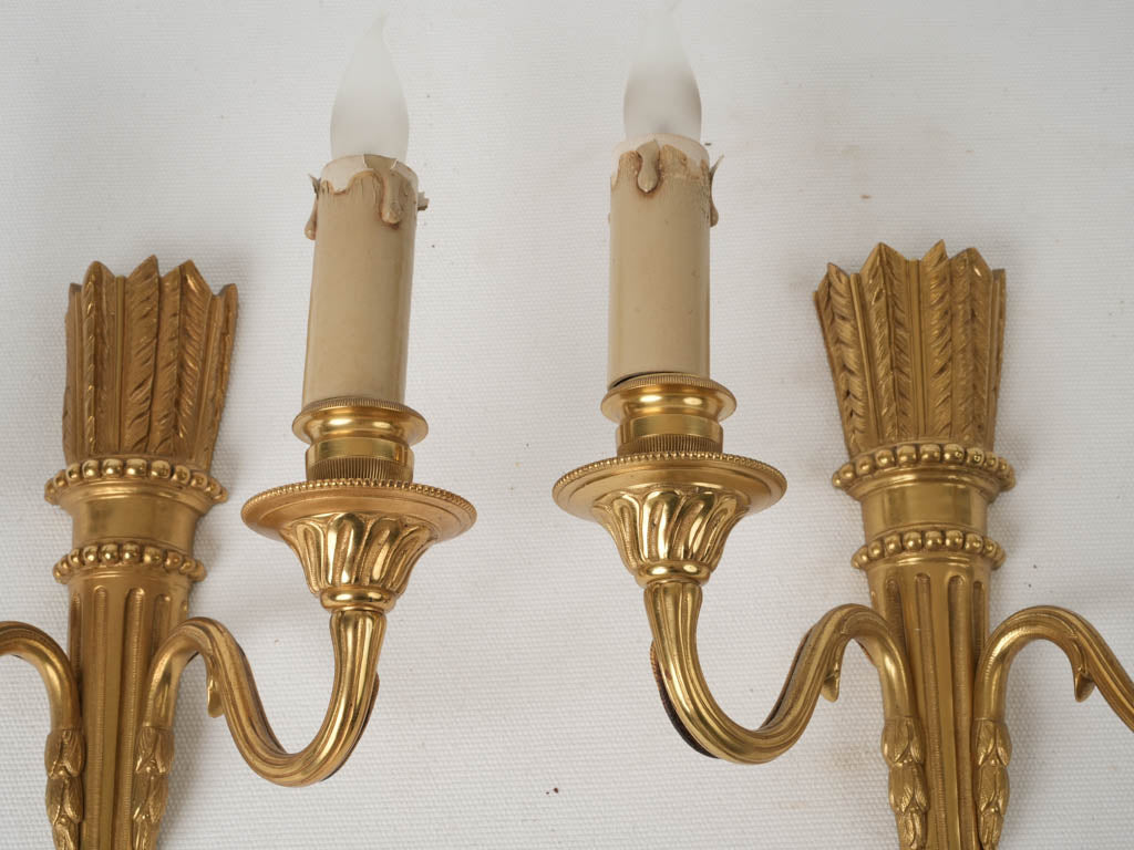 Intricate, Gilt Bronze Arrow Sconce Pair