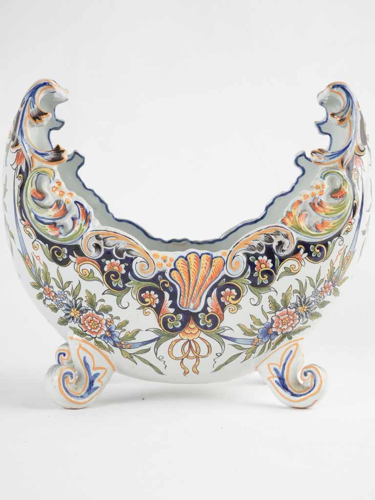 Historic Desvres faience lambrequins-decorated planter