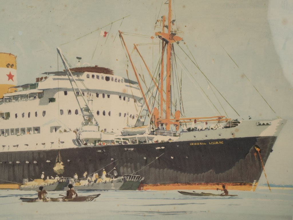 Classic mid-20th century cruise liner artwork