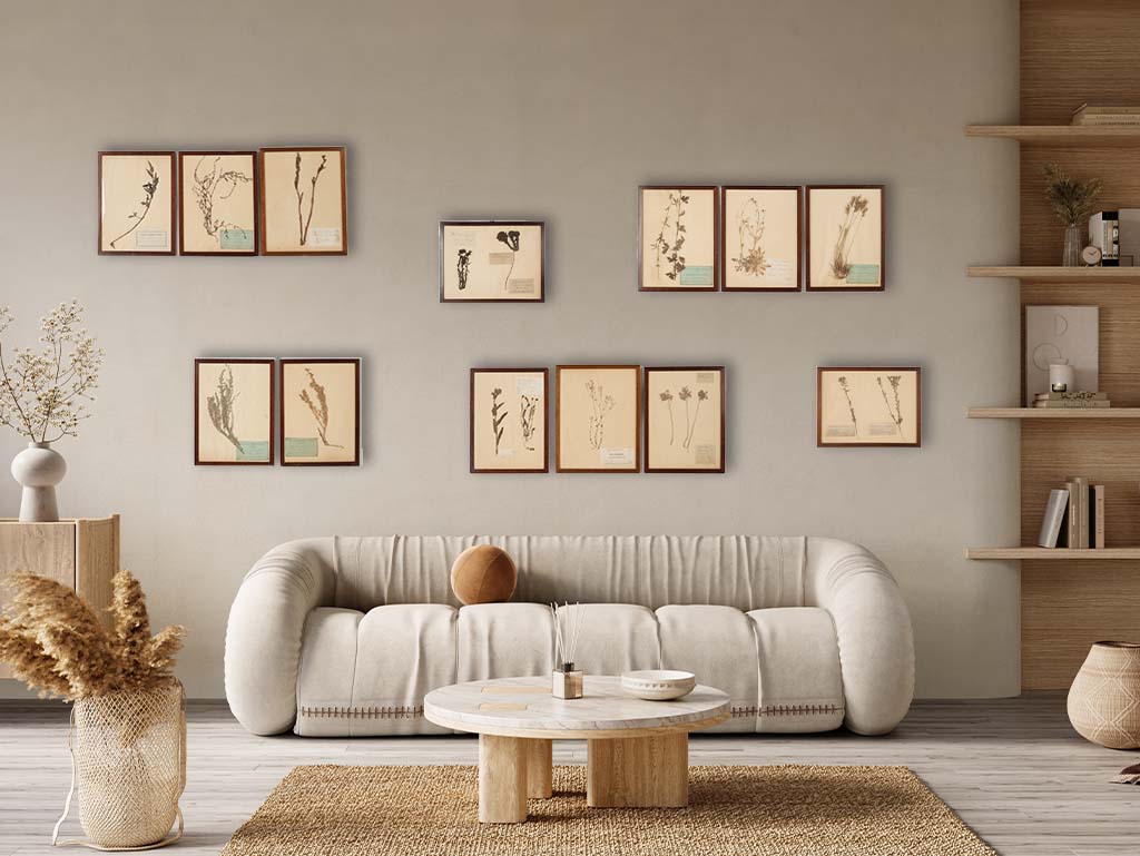 Botanical collection in historically aged frames