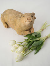 Charming reconstituted stone piglet statue