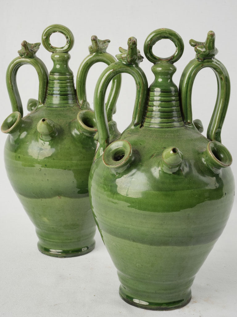 Antique Spanish green decorative jugs