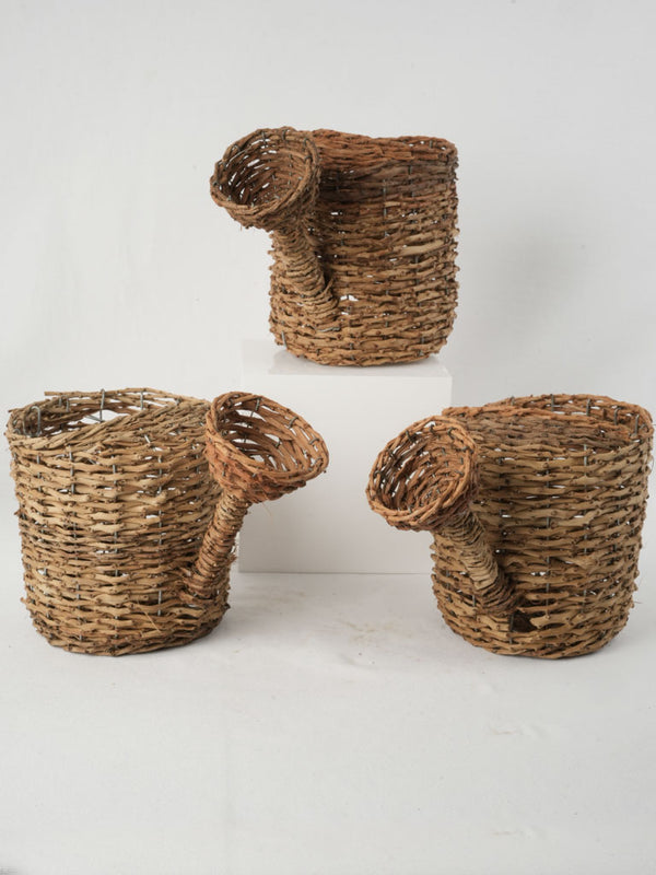 Set of Vintage French Wicker Watering Can-Shaped Decorative Baskets 9½"