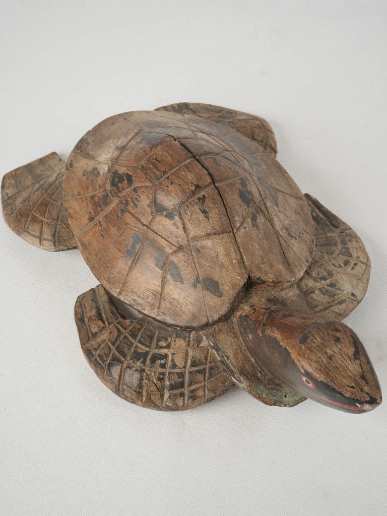 Whimsical wooden vintage turtle sculpture