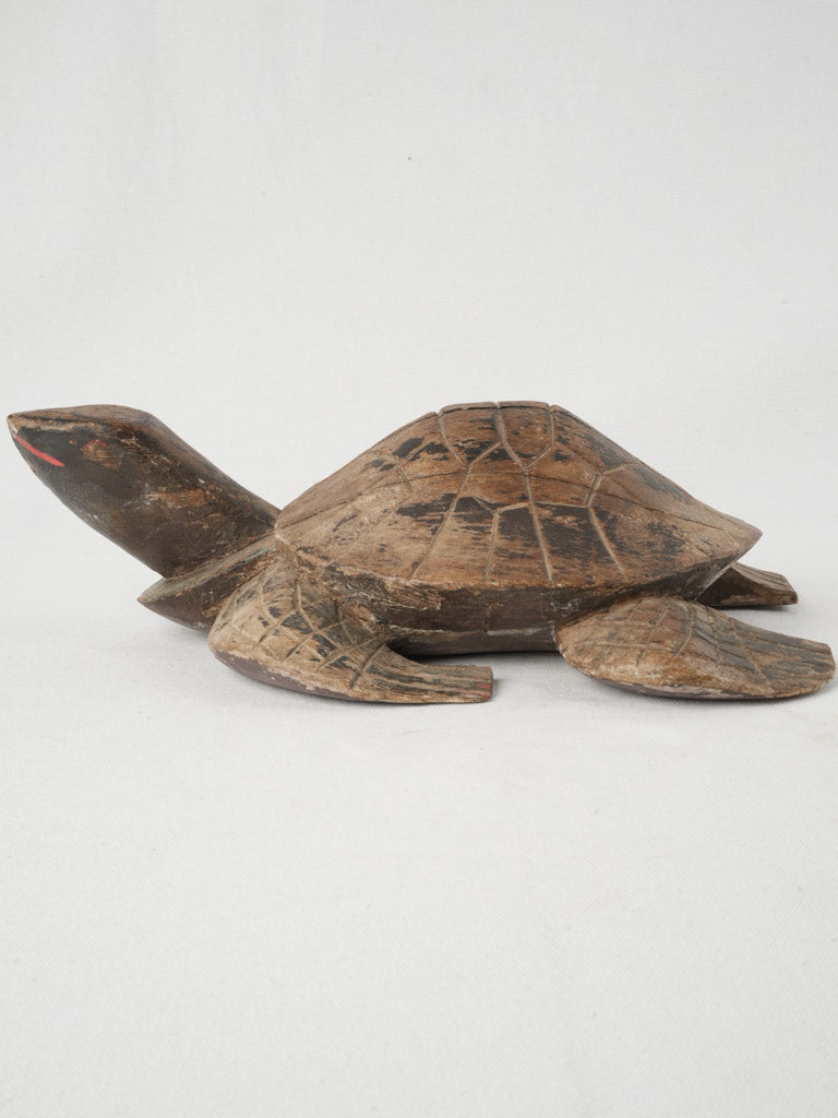 Weathered primitive turtle wood carving