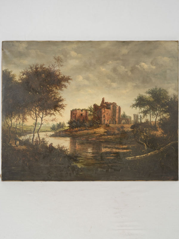 Antique French oil painting Château ruins