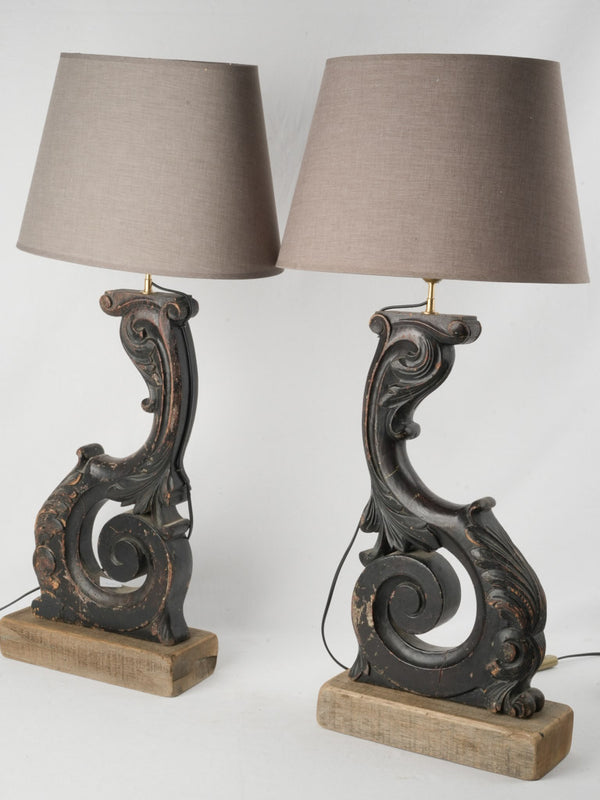 Ornate antique wooden table lamps  