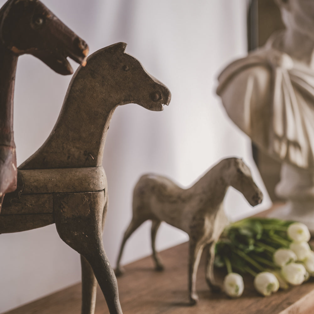 Worn, French pull toy horse