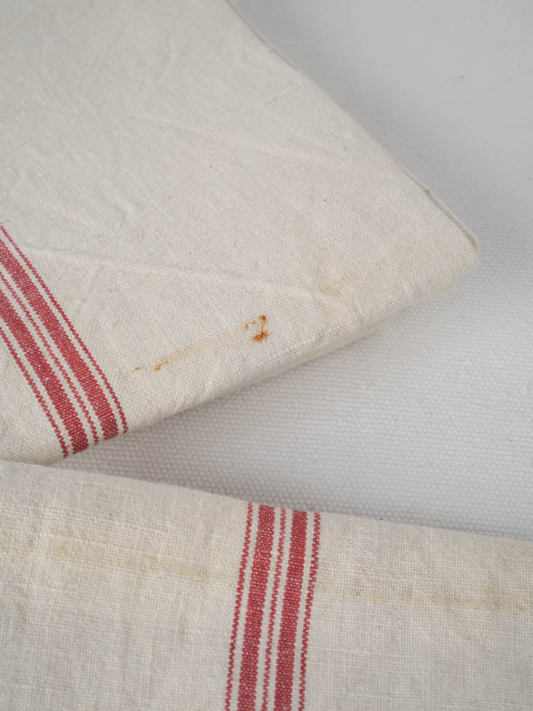 Elegant, aged French striped kitchen towels