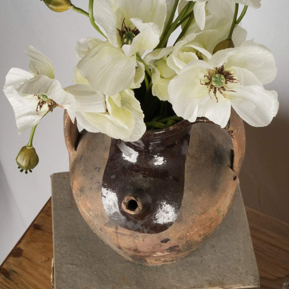 19th century terracotta water pitcher with brown glaze 10¼"