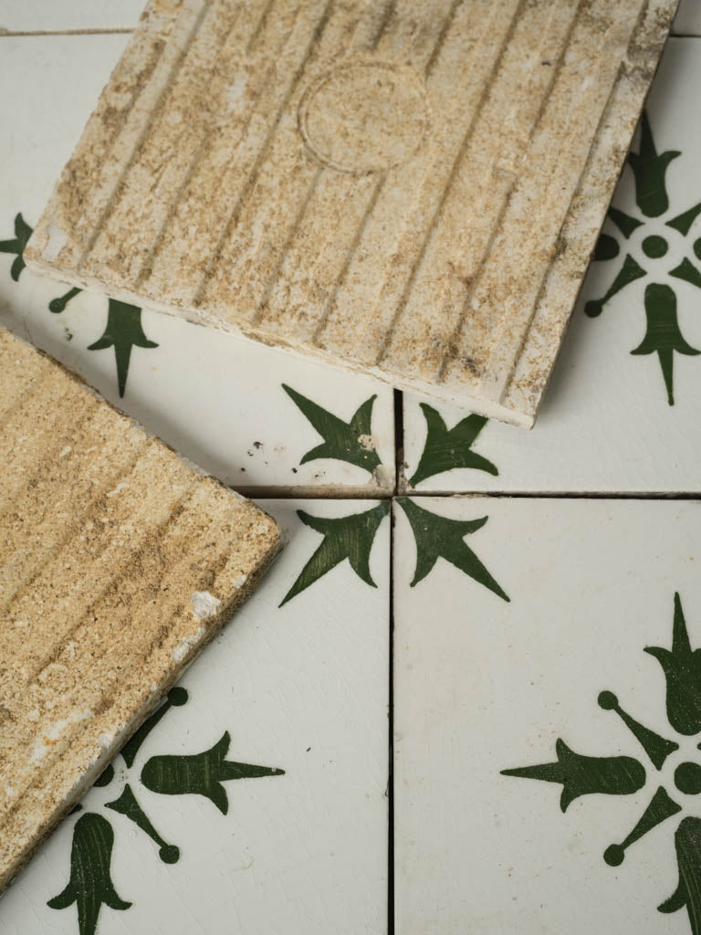 Desvres salvaged green artisanal square tiles